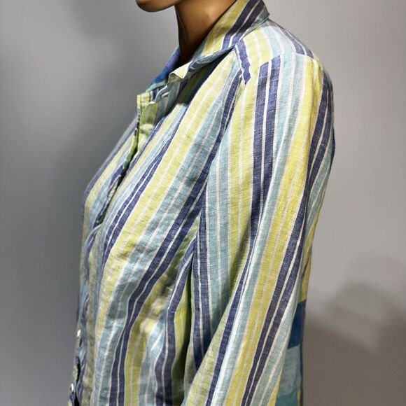 Foxcroft Women’s Plus Size 16 Relaxed Striped Plaid Linen Button Up Shirt Tunic - Picture 3 of 10